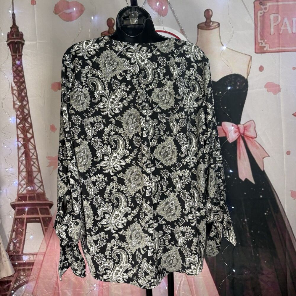 New Michael Kors Blouse  ABSTRACT ARTISIAN GRAPHITE TAILORED FIT SZ L - Picture 6 of 16